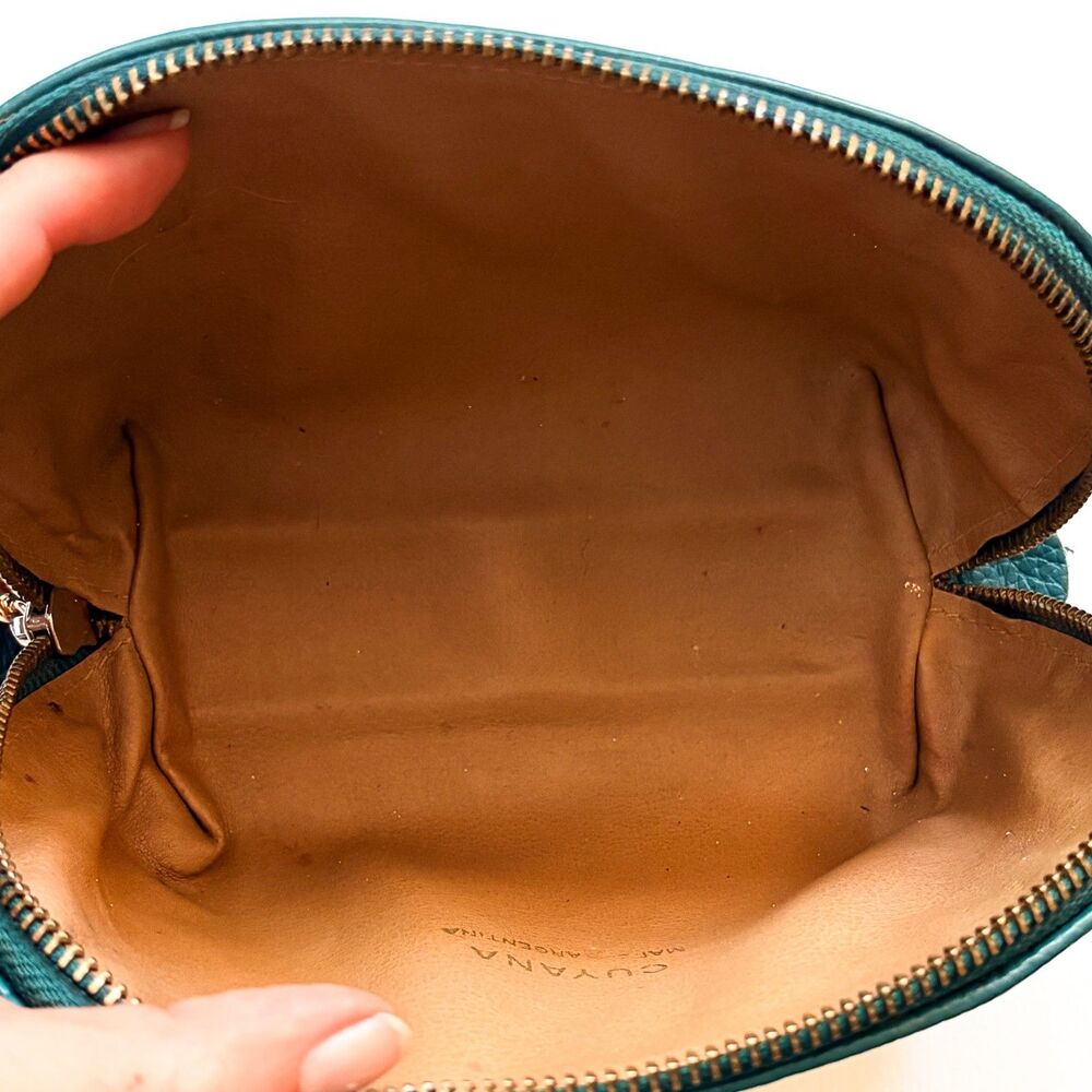Cuyana Teal Pebbled Leather Travel Cosmetic Zippered Case Toiletry Bag READ - Picture 7 of 12